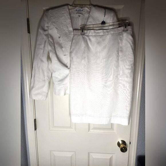 Gloria Vanderbilt 8 White LINEN Blend Embroidered Lined Women’s Skirt Suit - Picture 1 of 13